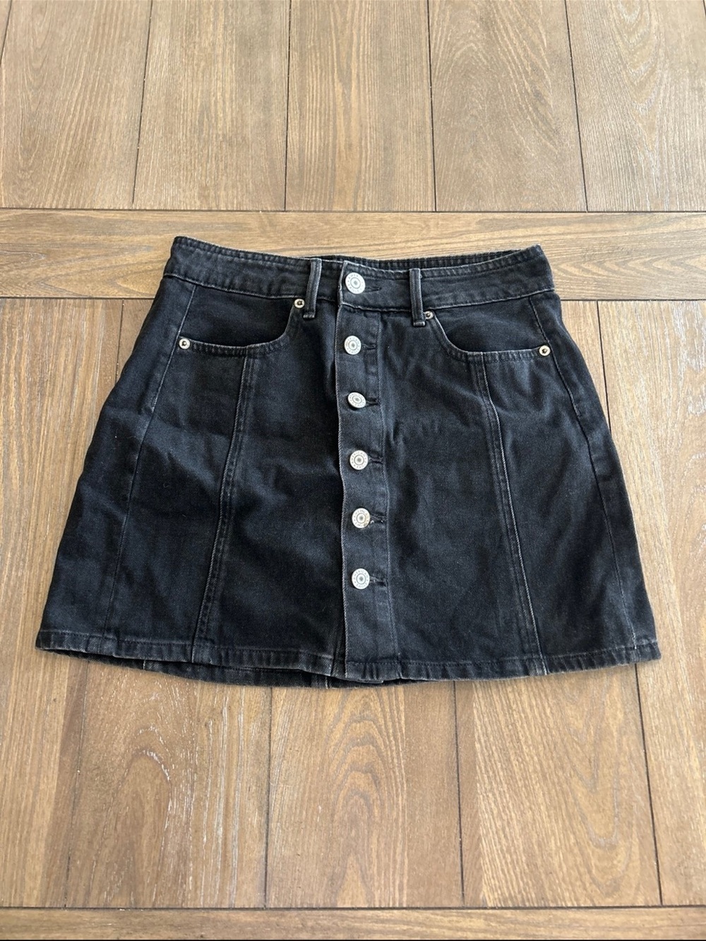American Eagle Outfitters Black Button-Front Denim Mini Skirt